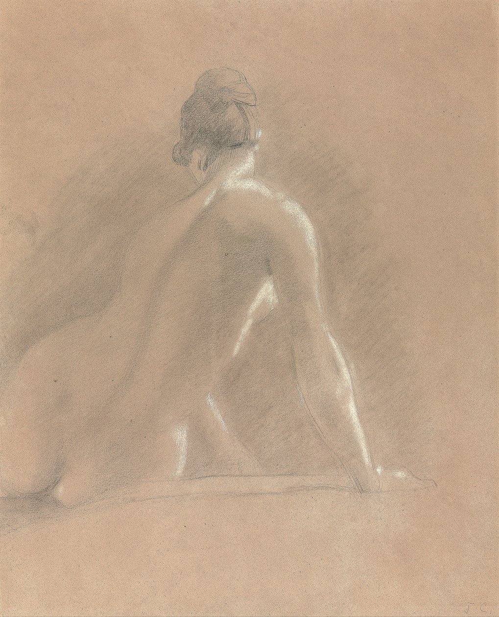 Studie av en kvinnlig naken, sedd bakifrån (krita på papper) av John Constable