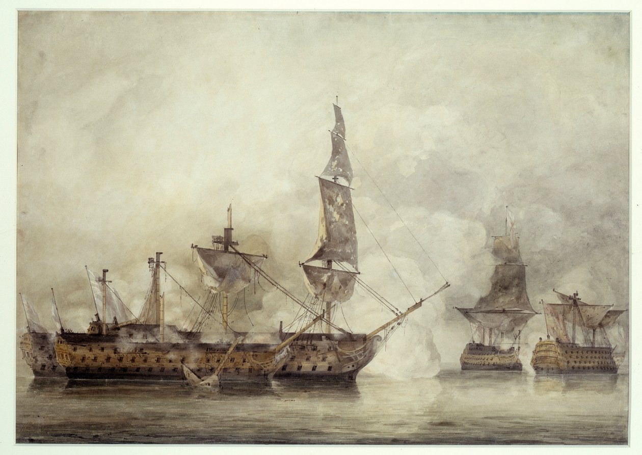 "Victory" har Trafalgar mellan två franska fartyg (1805). Teckning av John Constable (1776-1837) av John Constable