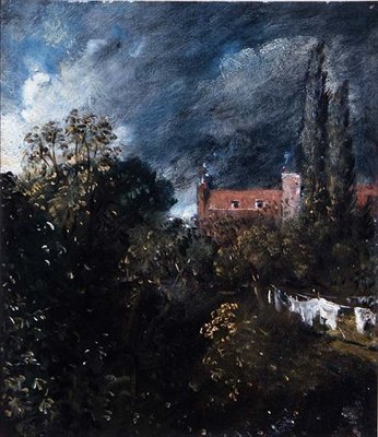 Utsikt i en trädgård med ett rött hus bortom av John Constable