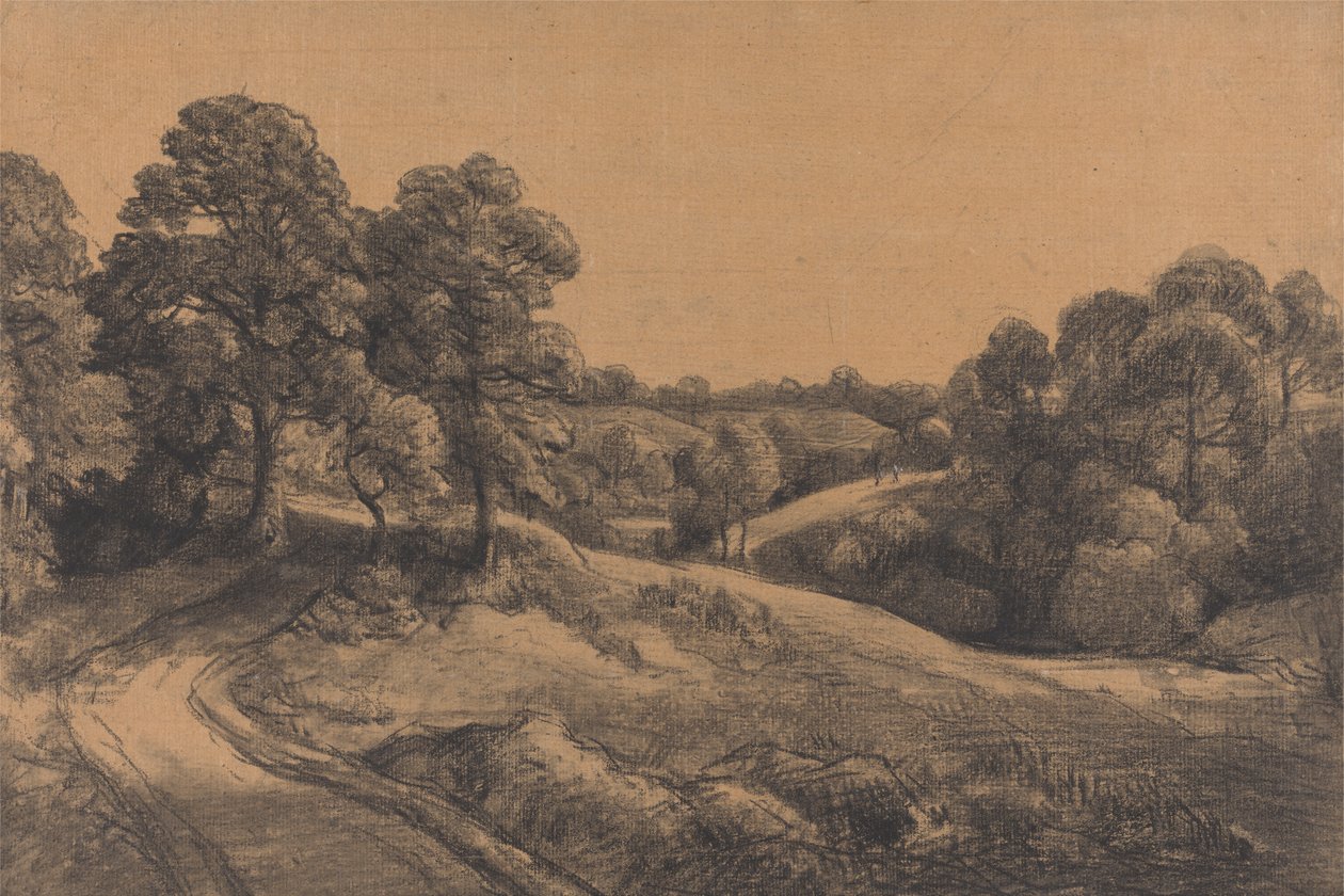 Skogbevuxen sluttning med en vikande väg av John Constable