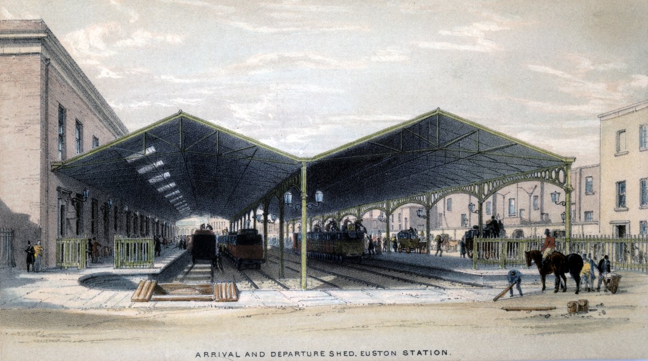 Ankomst- och avgångsskjul, London, 1839 av John Cooke Bourne