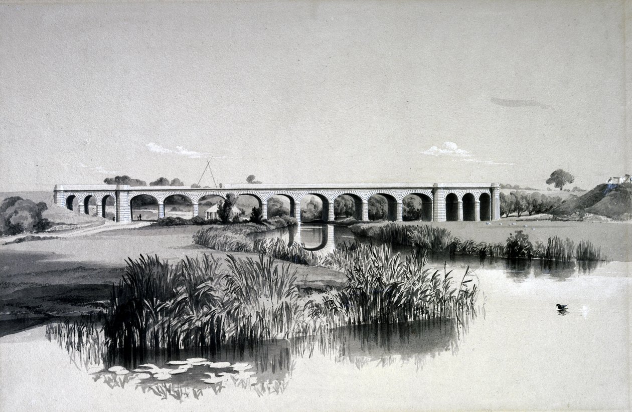 Avon Viaduct, Wolston, 2 juli 1837 (penna & bläck och tvätt på papper) av John Cooke Bourne
