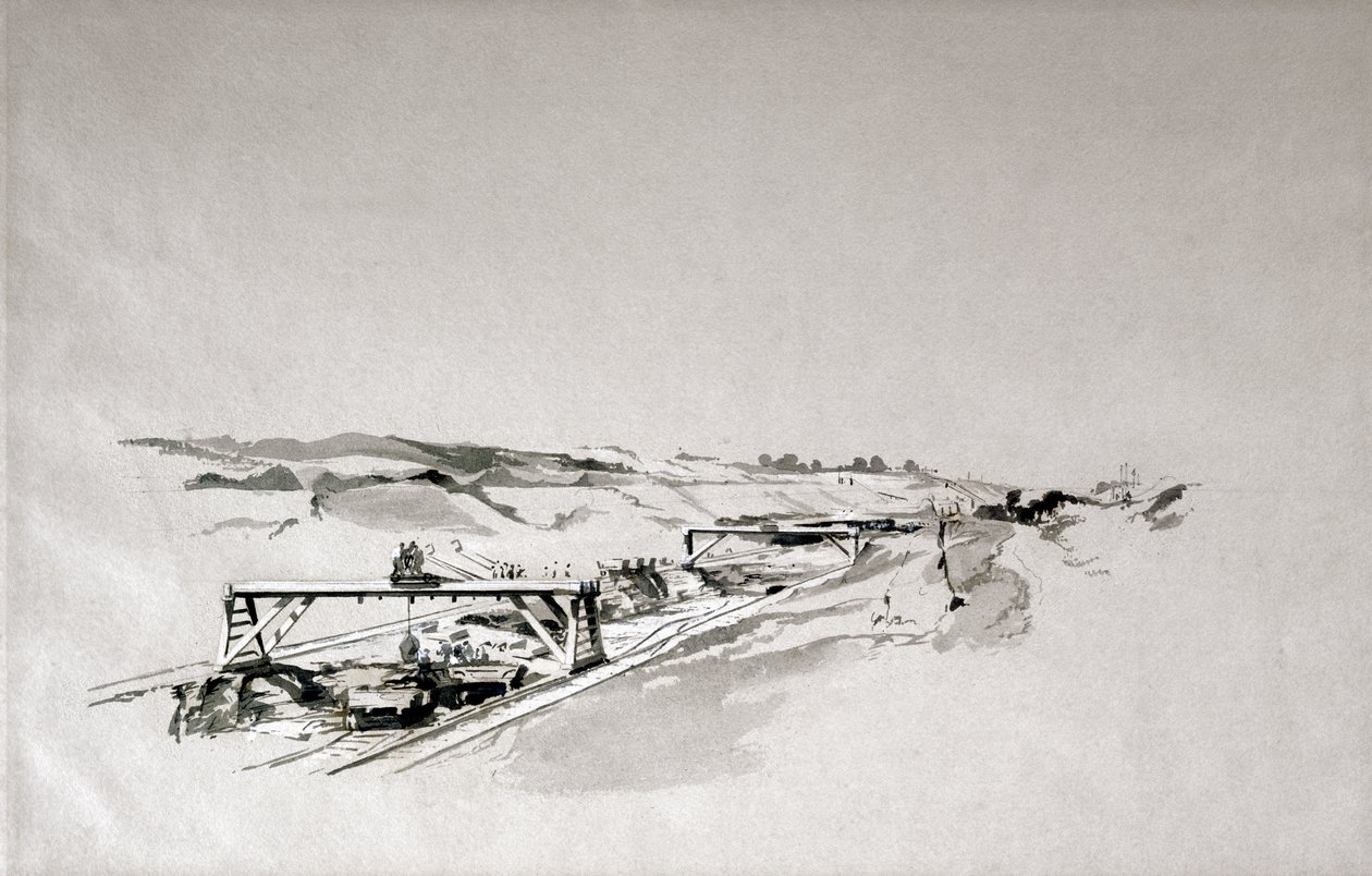 Blisworth Cutting, Northamptonshire, september 1838 (penna och bläck och tvätt på papper) av John Cooke Bourne