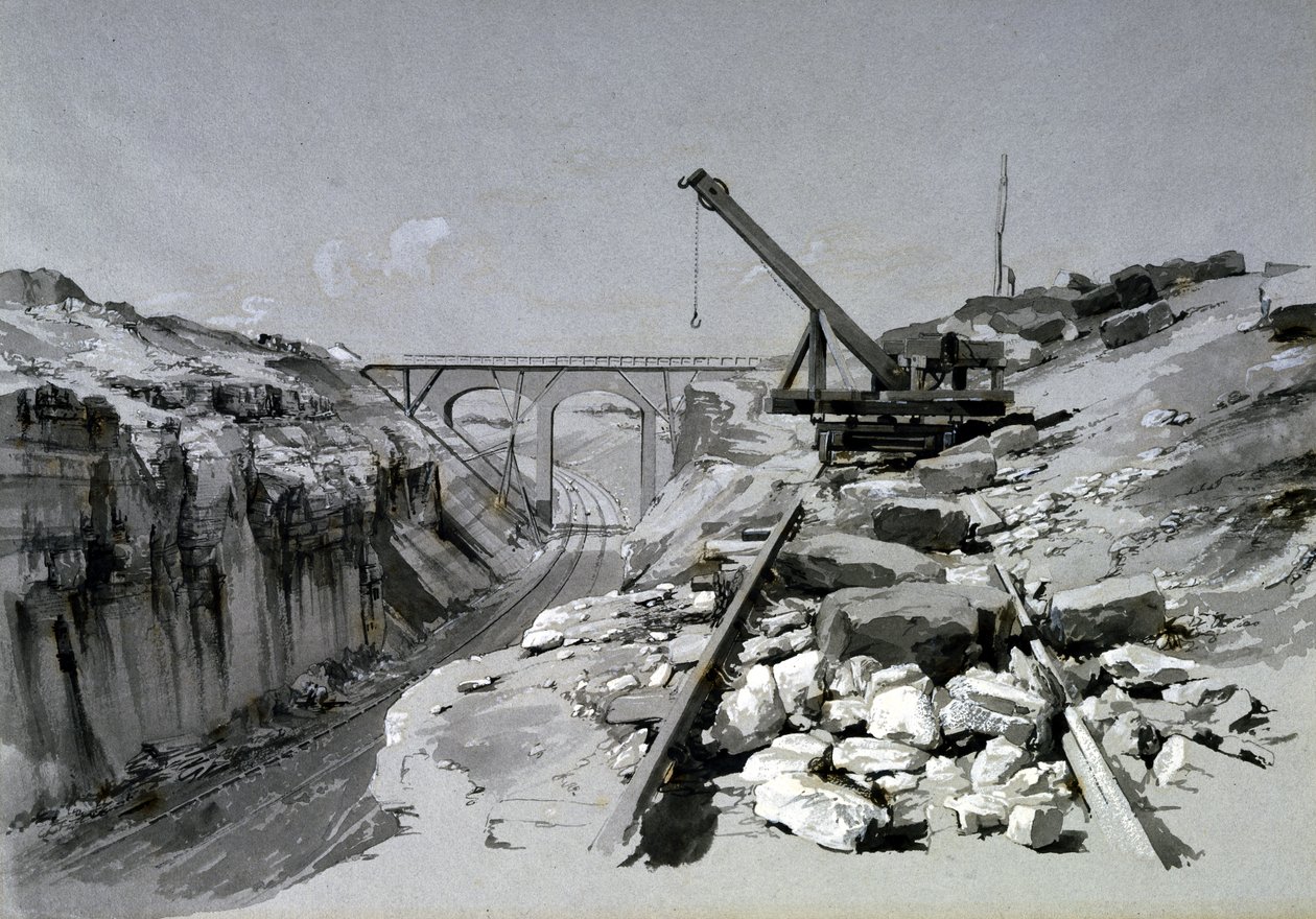 Blisworth Cutting, Northamptonshire, från ovan, 2 juli 1837 (penna & bläck och tvätt på papper) av John Cooke Bourne