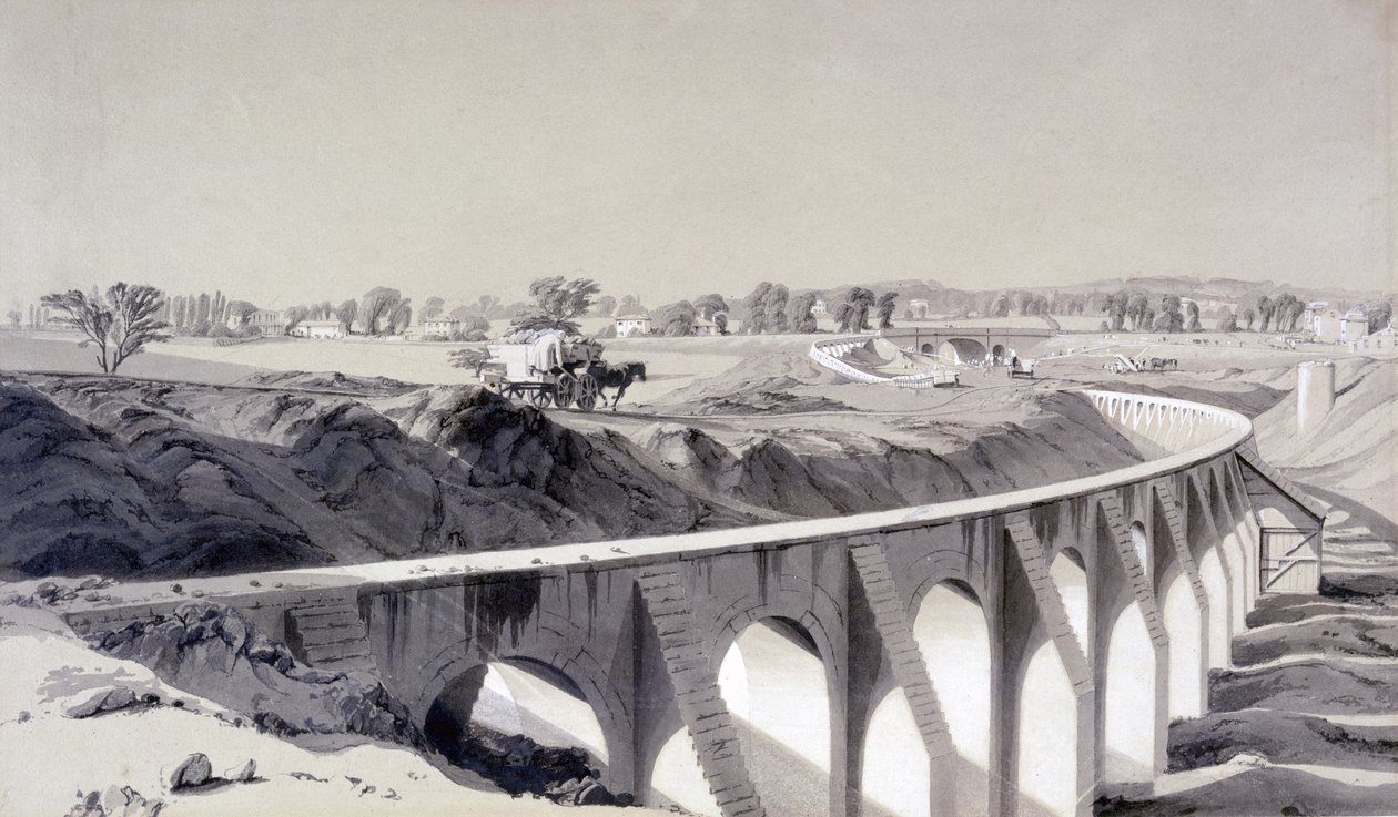 Boundary Wall, Camden Town Station, 14 oktober 1836 (penna och bläck och tvätt på papper) av John Cooke Bourne