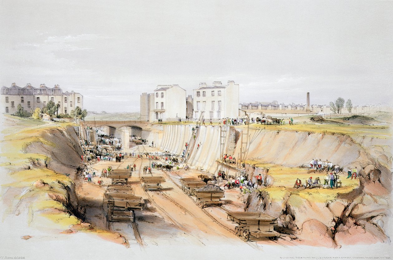 Bygga stödmuren nära Park Street, Camden Town, London, 17 september 1836 1838 av John Cooke Bourne