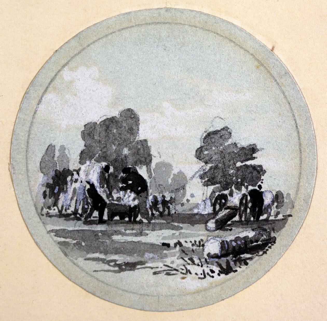 Cleaning, London & Birmingham Railway, ca 1838 (penna & bläck och tvätt på papper) av John Cooke Bourne