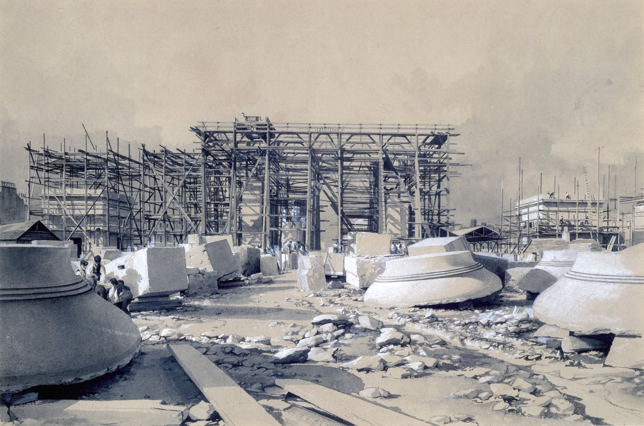 Konstruktion av Euston Arch, oktober 1837 (penna & bläck och tvätt på papper) av John Cooke Bourne
