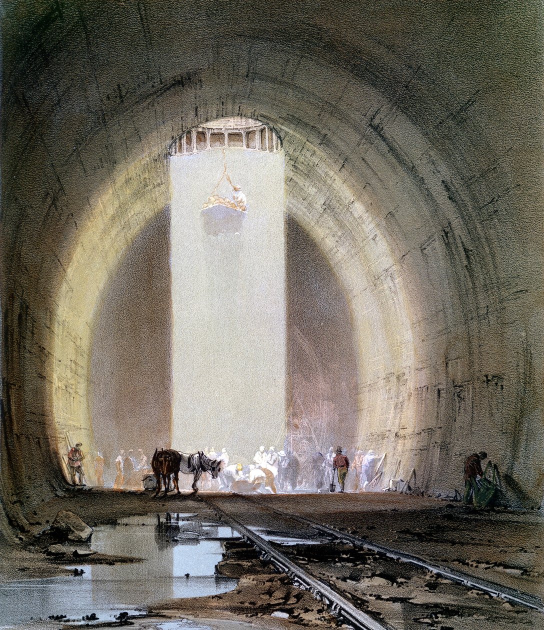 Konstruktion av Kilsby-tunneln på London & Birmingham Railway, 8 juli 1839 av John Cooke Bourne