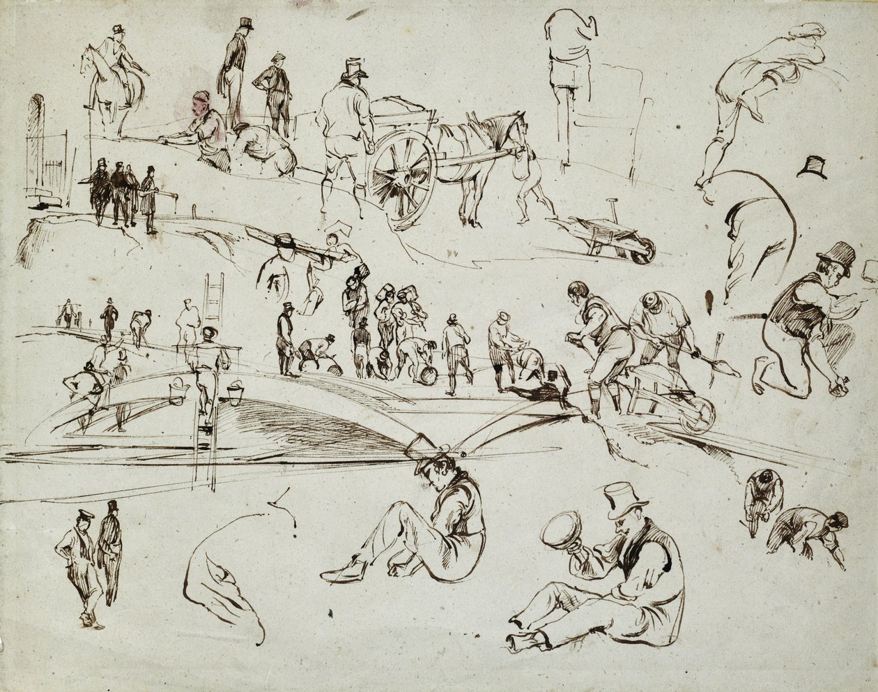Konstruktion av London och Birmingham Railway, ca 1835 (brunt bläck på papper; sammansatt skiss) av John Cooke Bourne