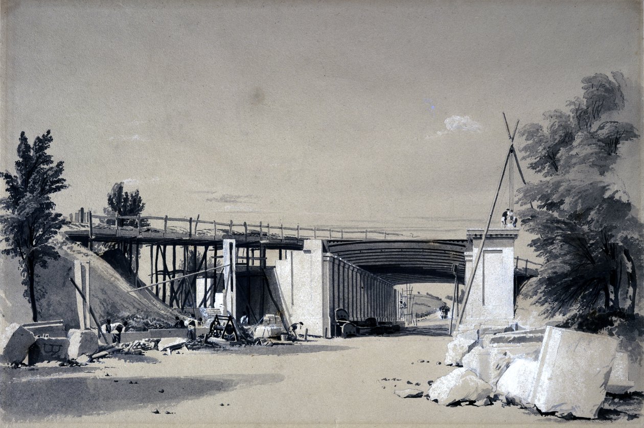 Denbigh Hall Bridge from the Road, 25 juni 1837 (penna & bläck och tvätt på papper) av John Cooke Bourne