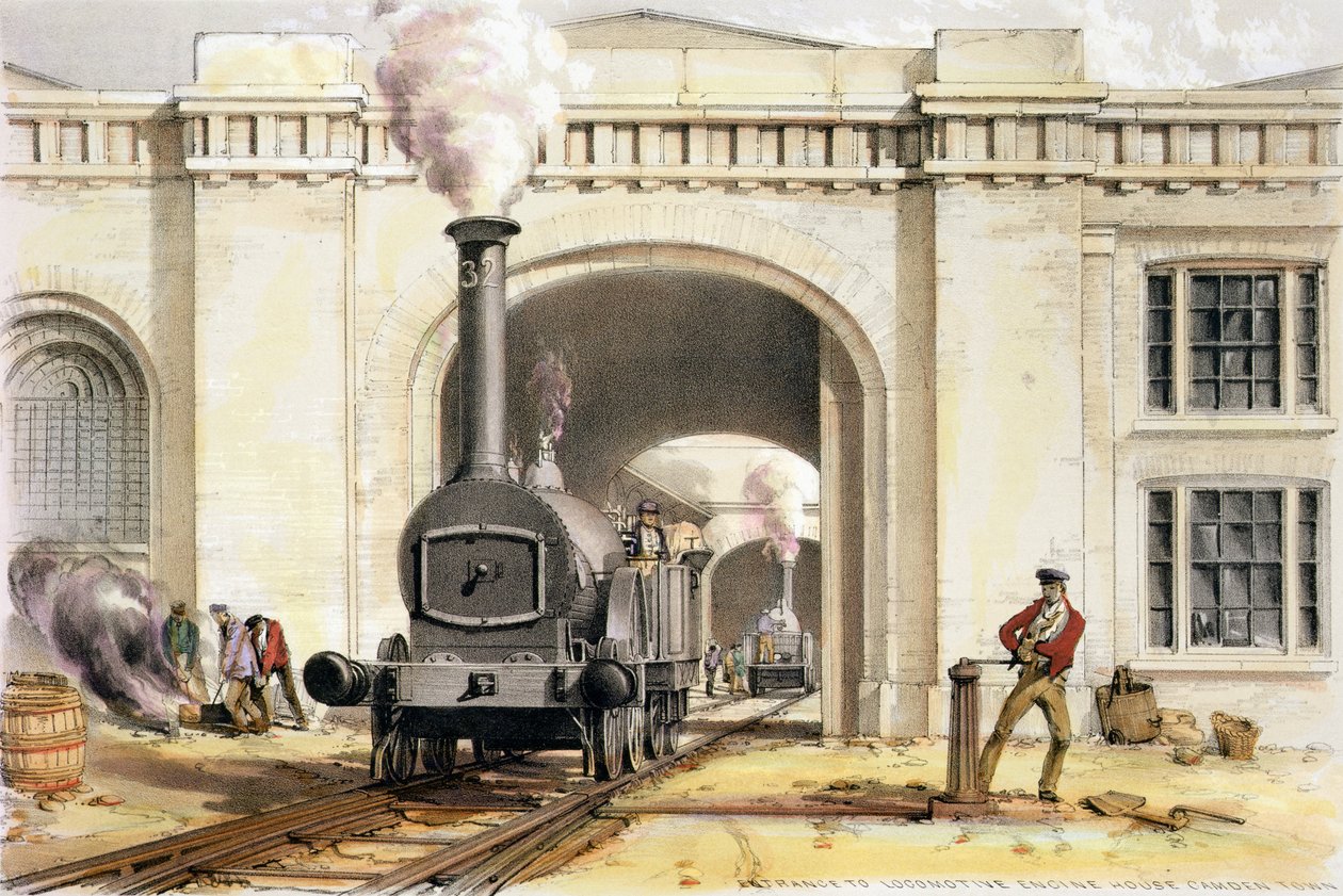 Ingången till Locomotive Engine House, Camden Town, graverad av konstnären, 1839 av John Cooke Bourne