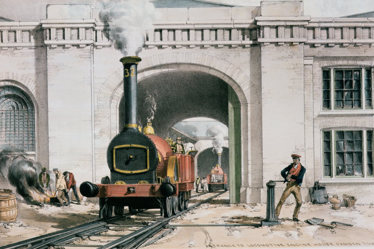 Ingången till Locomotive Engine House, Camden Town, London, 1839 av John Cooke Bourne