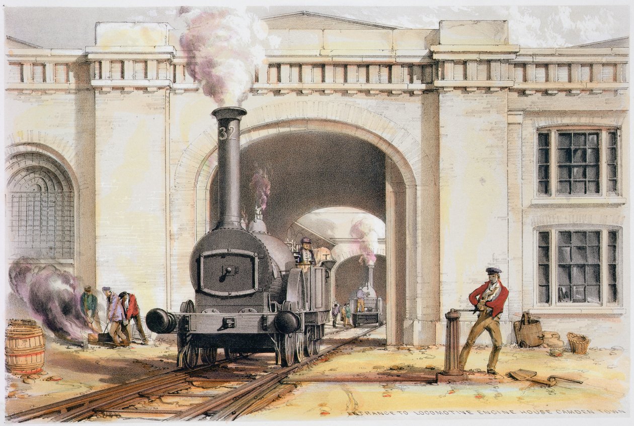 Ingång till lokmotorhuset, Camden Town, London, 1839 av John Cooke Bourne