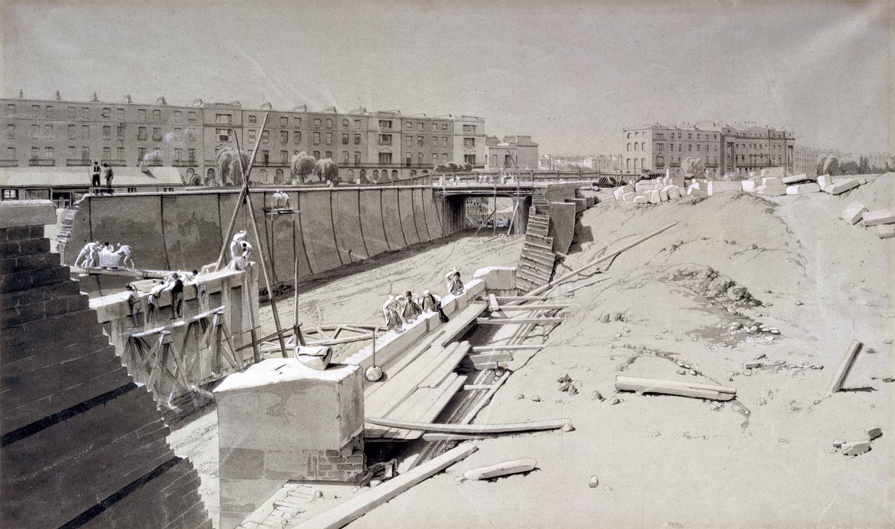Hampstead Road Bridge, från Camden-sidan, 11 augusti 1836 (penna & bläck och tvätt på papper) av John Cooke Bourne