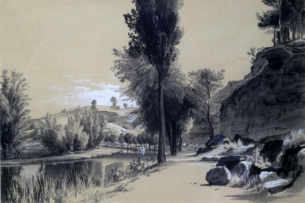 Linslade Rocks, 23 juni 1837 (penna & bläck och tvätt på papper) av John Cooke Bourne