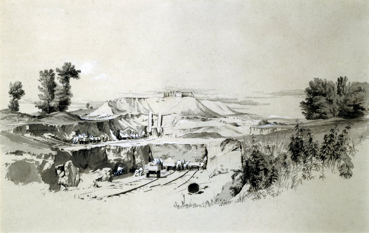 Linslade Tunnel, 23 juni 1837 (penna & bläck och tvätt på papper) av John Cooke Bourne
