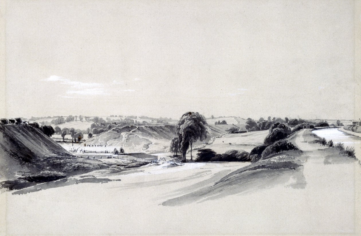 Making and banking, Bugbrooke, 10 juli 1837 (penna & bläck och tvätt på papper) av John Cooke Bourne