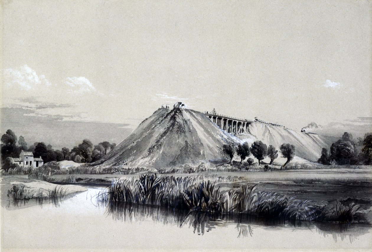 Making the Embankment at Wolverton, 29 juni 1837 (penna & bläck och tvätt på papper) av John Cooke Bourne