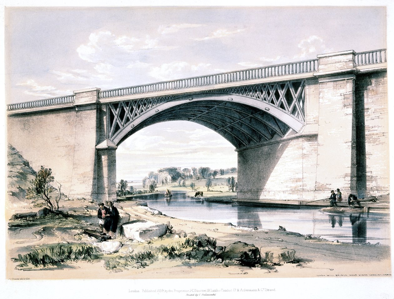 Nash Mill Bridge, nära Kings Langley, Hertfordshire, 1839 av John Cooke Bourne