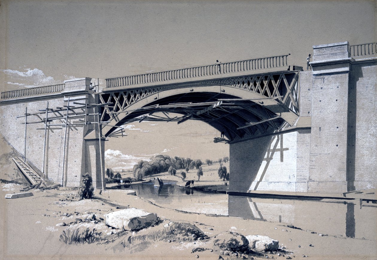 Nash Mills Bridge, Kings Langley, Hertfordshire, 10 juni 1837 (penna & bläck och tvätt på papper) av John Cooke Bourne