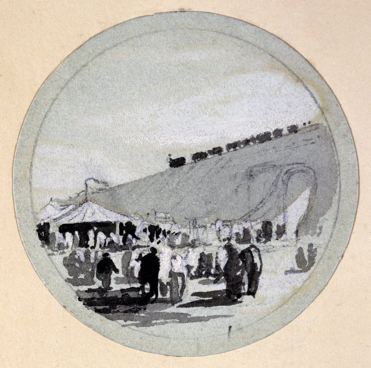 Opening, London & Birmingham Railway, ca 1838 (penna & bläck och tvätt på papper) av John Cooke Bourne