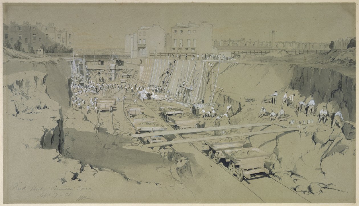 Park Street, Camden Town, 17 september 1836 (penna och bläck och tvätt på papper) av John Cooke Bourne