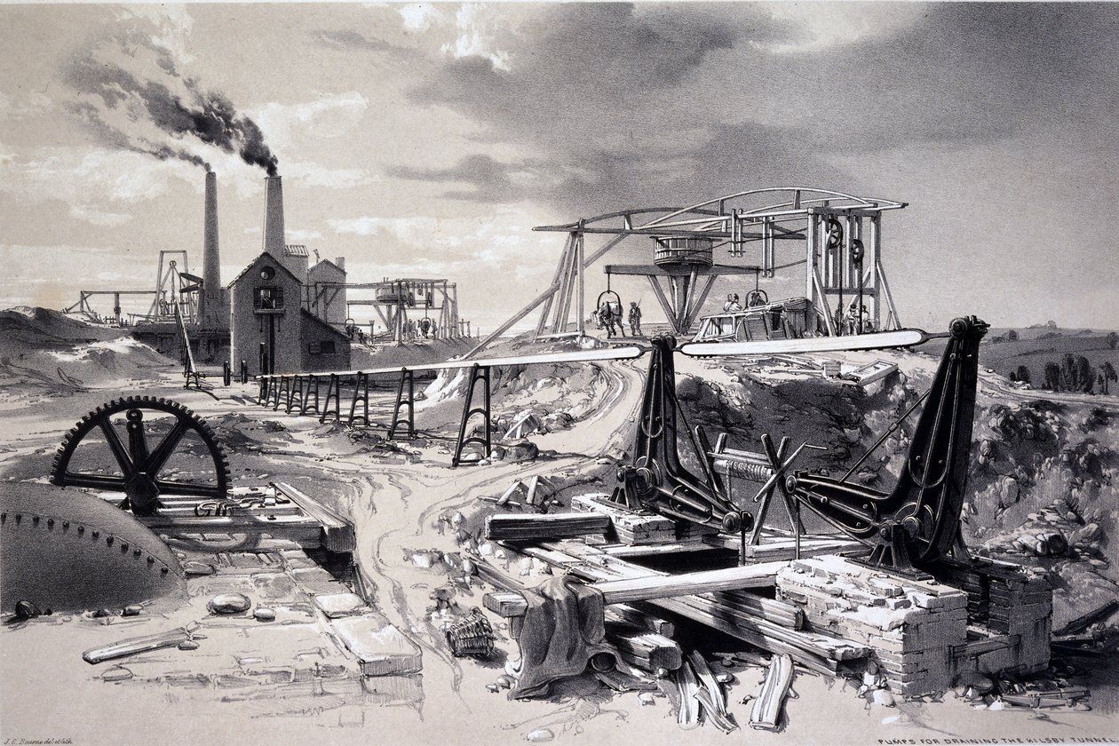 Pumpar, ventilationsschakt, Kilsby Tunnel, Northamptonshire, 15 juli 1837 (penna & bläck och tvätt på papper) av John Cooke Bourne