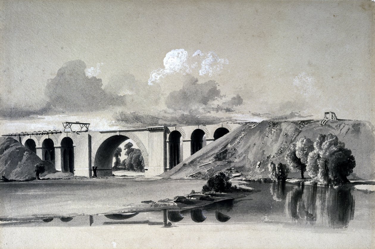 Sherbourne Viaduct, nära Coventry, 27 juli 1837 (penna & bläck och tvätt på papper) av John Cooke Bourne