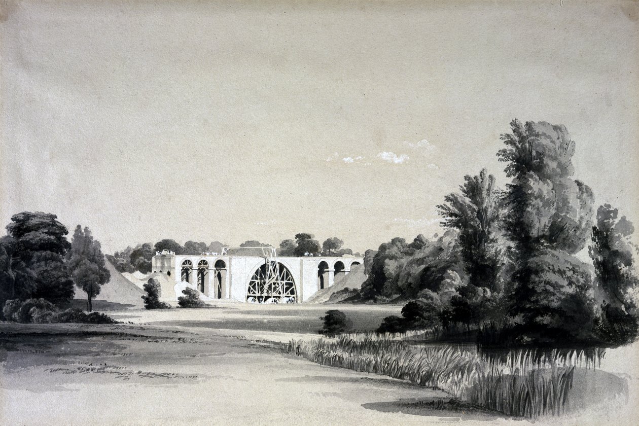 Sowe Viaduct, nära Binley, 2 juli 1837 (penna & bläck och tvätt på papper) av John Cooke Bourne