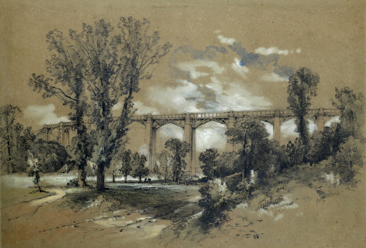 The Blatchford Viaduct, ca 1835-38 (penna med tvätt på papper) av John Cooke Bourne