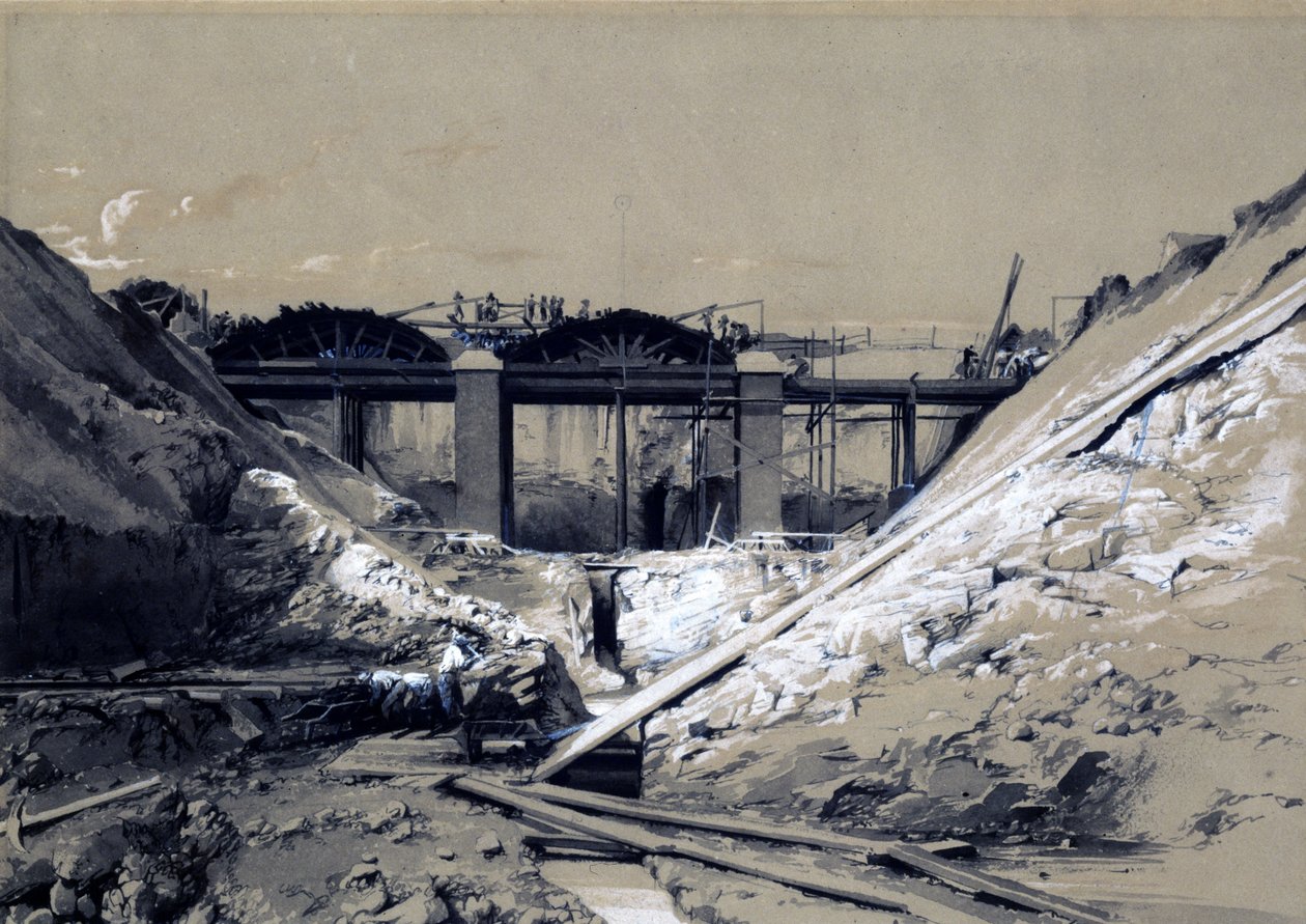 Tring Cutting, Hertfordshire, 1838 (penna & bläck och tvätt på papper) av John Cooke Bourne