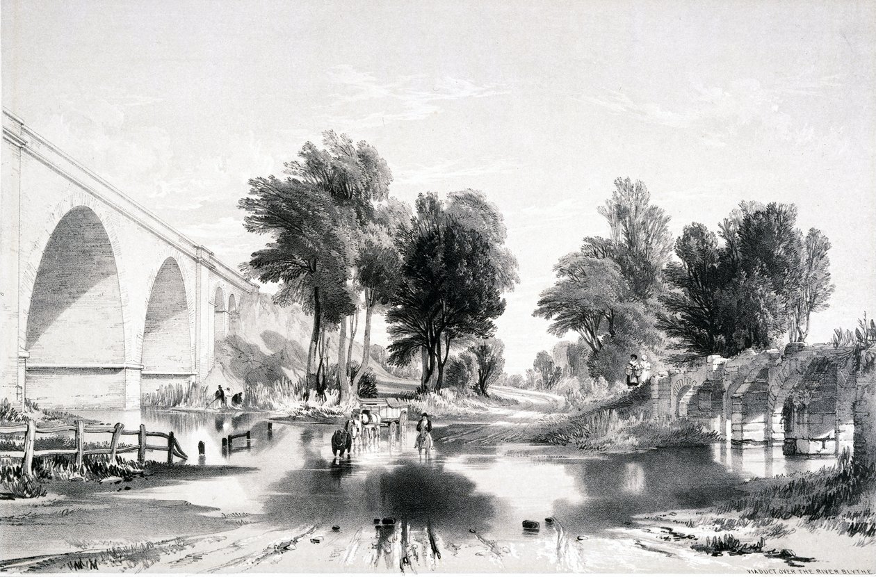 Viadukt över floden Blythe, London & Birmingham Railway, 1839 av John Cooke Bourne