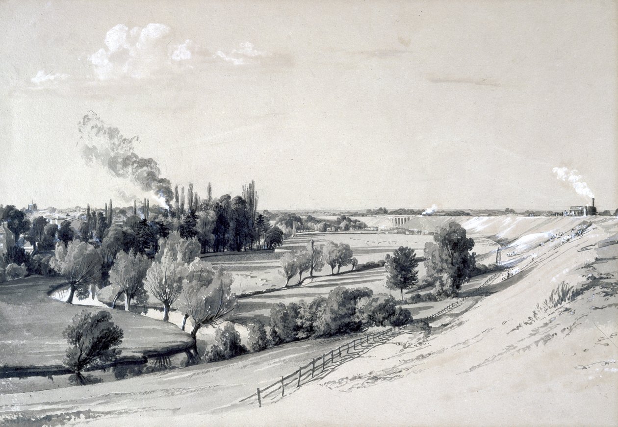 Watford Embankment, Hertfordshire, 29 oktober 1837 (penna & bläck och tvätt på papper) av John Cooke Bourne