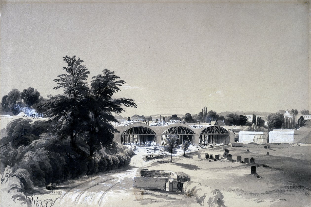 Weedon, Northamptonshire, 6 juli 1837 (penna och bläck och tvätt på papper) av John Cooke Bourne