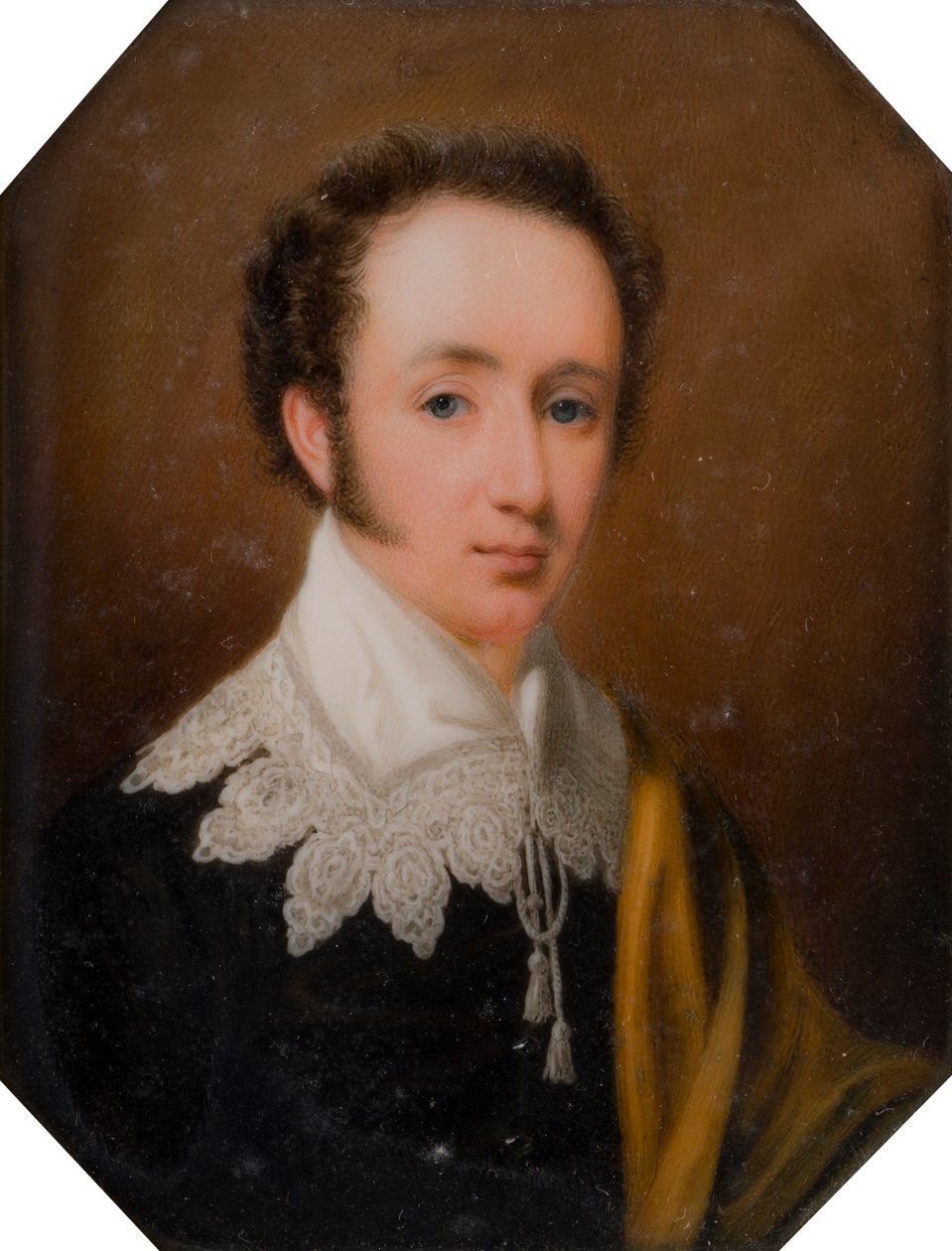 Porträtt av George, Viscount Newport, senare 2:e earl av Bradford (1789-1865), ca 1809-62 (olja på elfenben) av John Cox Dillman Engleheart