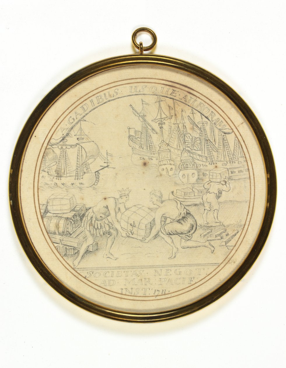 Design för en medalj för att fira South Sea Companys institution av John Croker