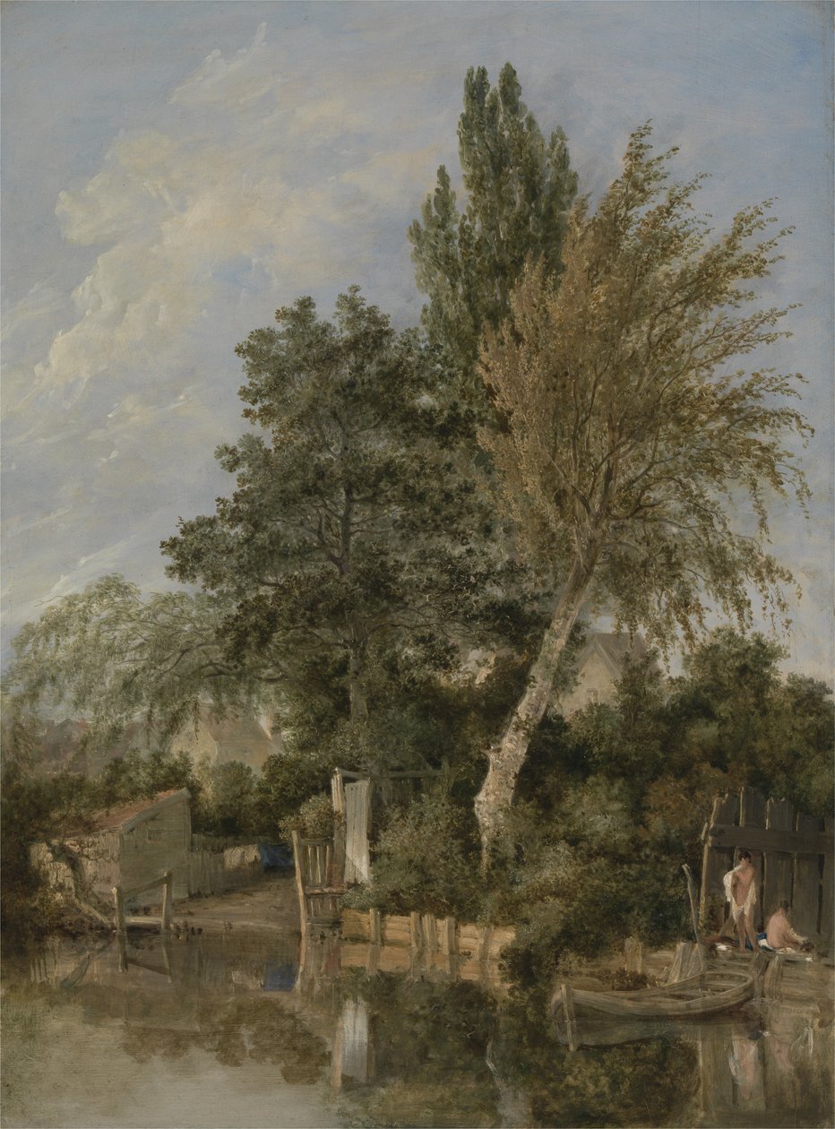 A River Scene with Boys Bathing, ca 1817 (olja på panel) av John Crome