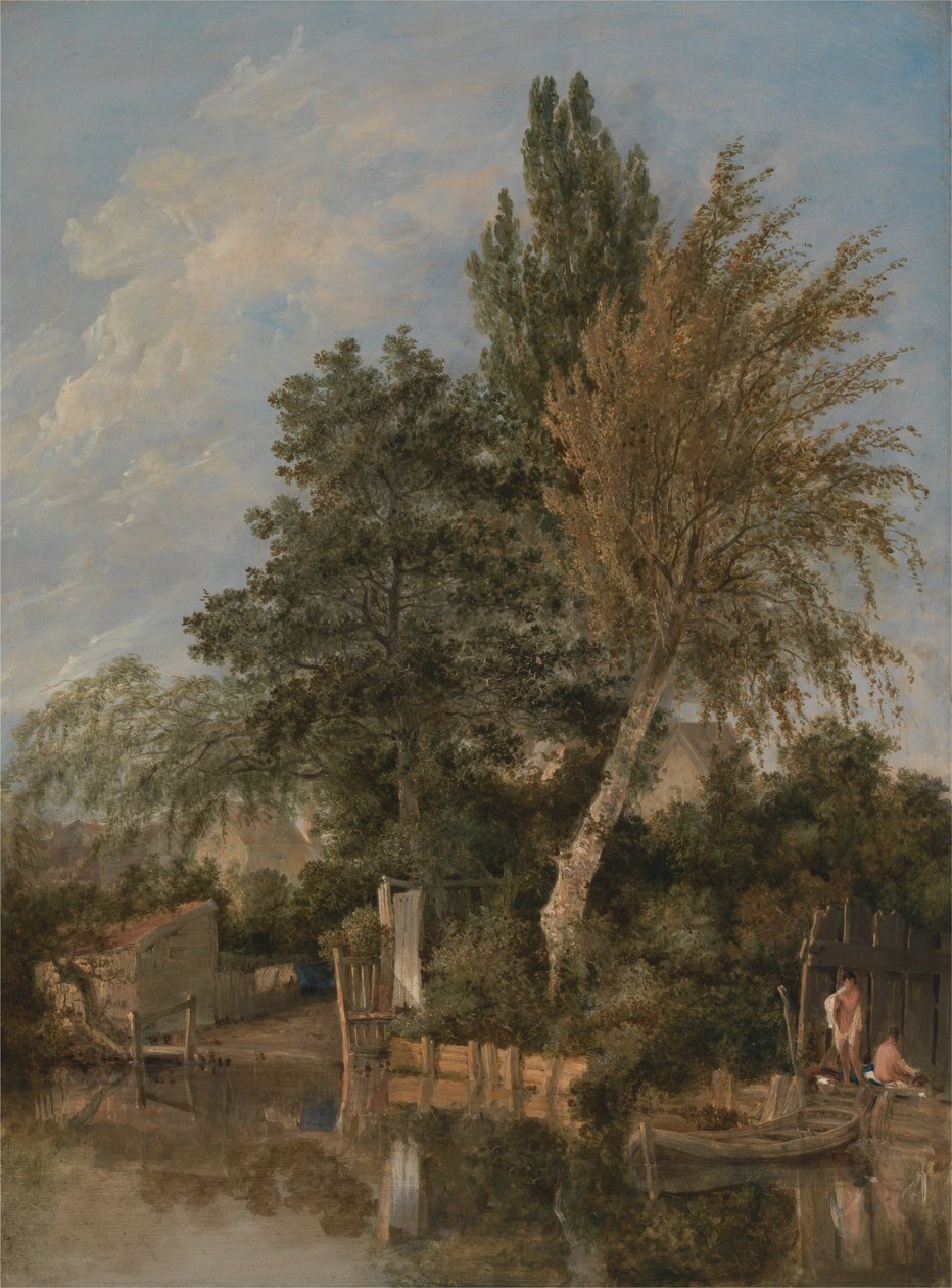 Pojkar som badar vid floden Wensum, Norwich av John Crome