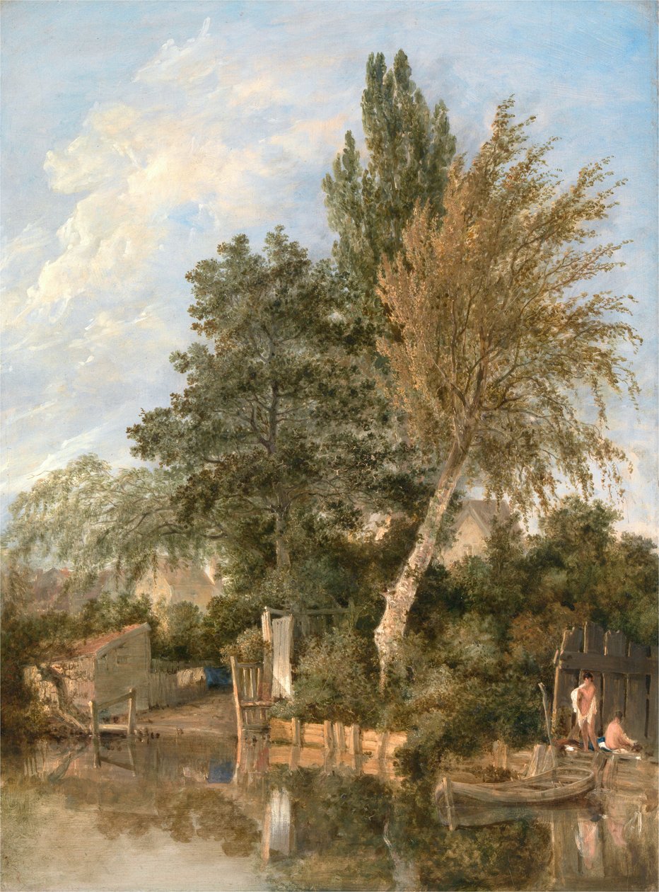 Pojkar som badar vid floden Wensum, Norwich av John Crome