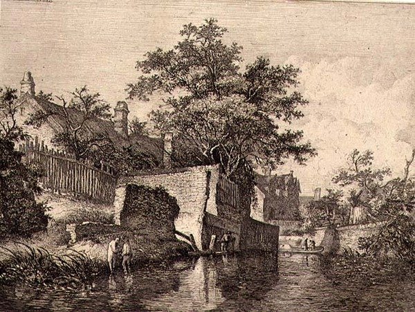 Framsidan av The New Mills, pub. av J. & W. Freeman 1821 av John Crome