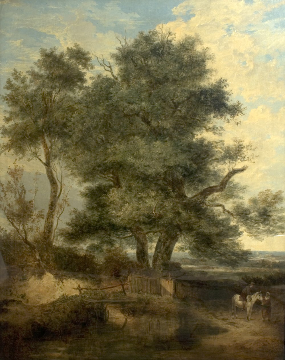 Träd vid en bäck (The Willow Tree, a Horseman and a Woman on a Road), c.1818 (olja på duk) av John Crome