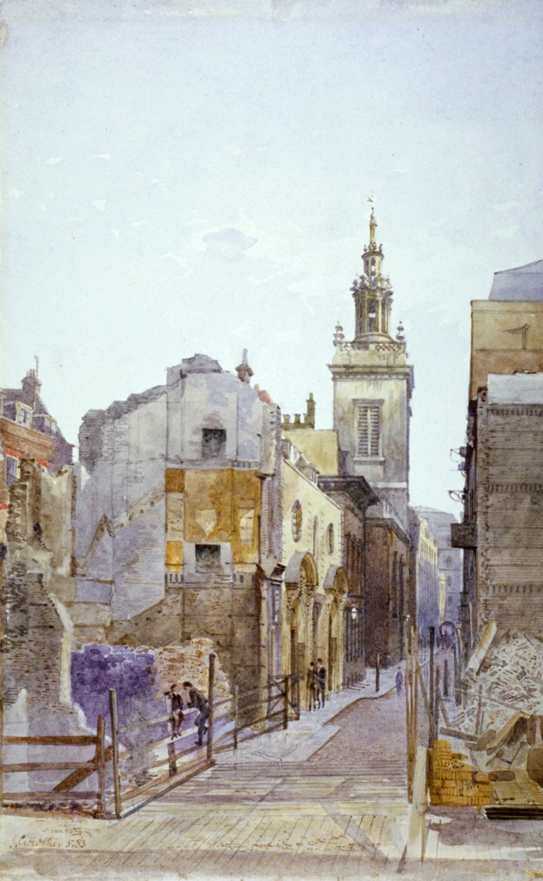 College Hill och Church of St Michael Paternoster Royal, City of London, 1883 av John Crowther