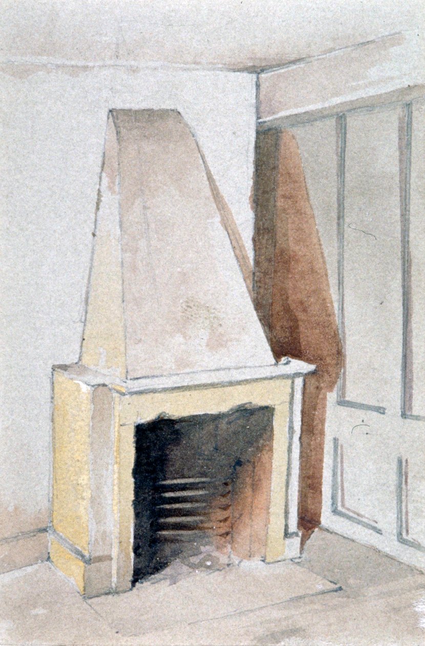 Öppen spis i ett av de översta rummen, nr 21 Austin Friars Street, City of London, 1885 av John Crowther