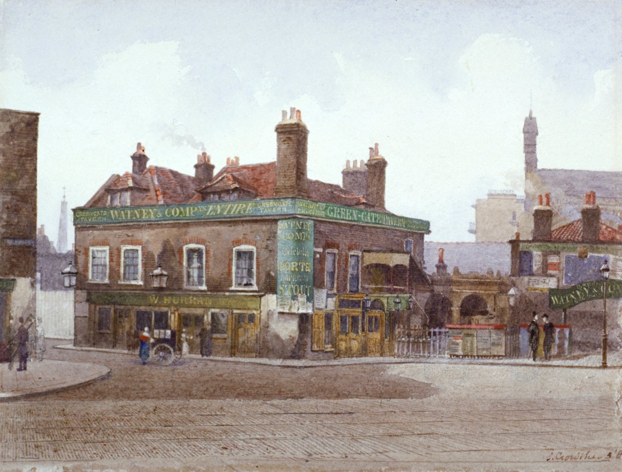 Green Gate Tavern vid korsningen av City Road och Bath Street, London, c1880 av John Crowther