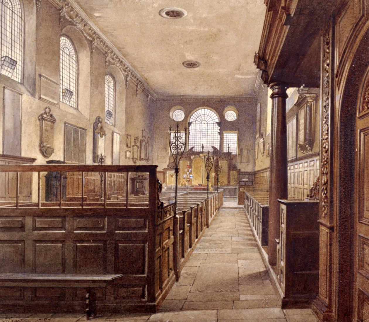 Interiör av St Olave Jewry, London, 1887 av John Crowther
