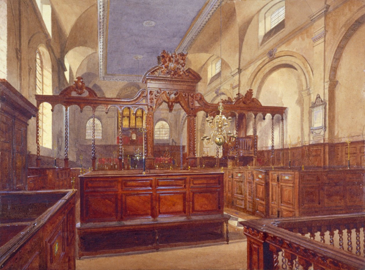 Interiör av Church of All Hallows the Great, City of London, 1884. av John Crowther
