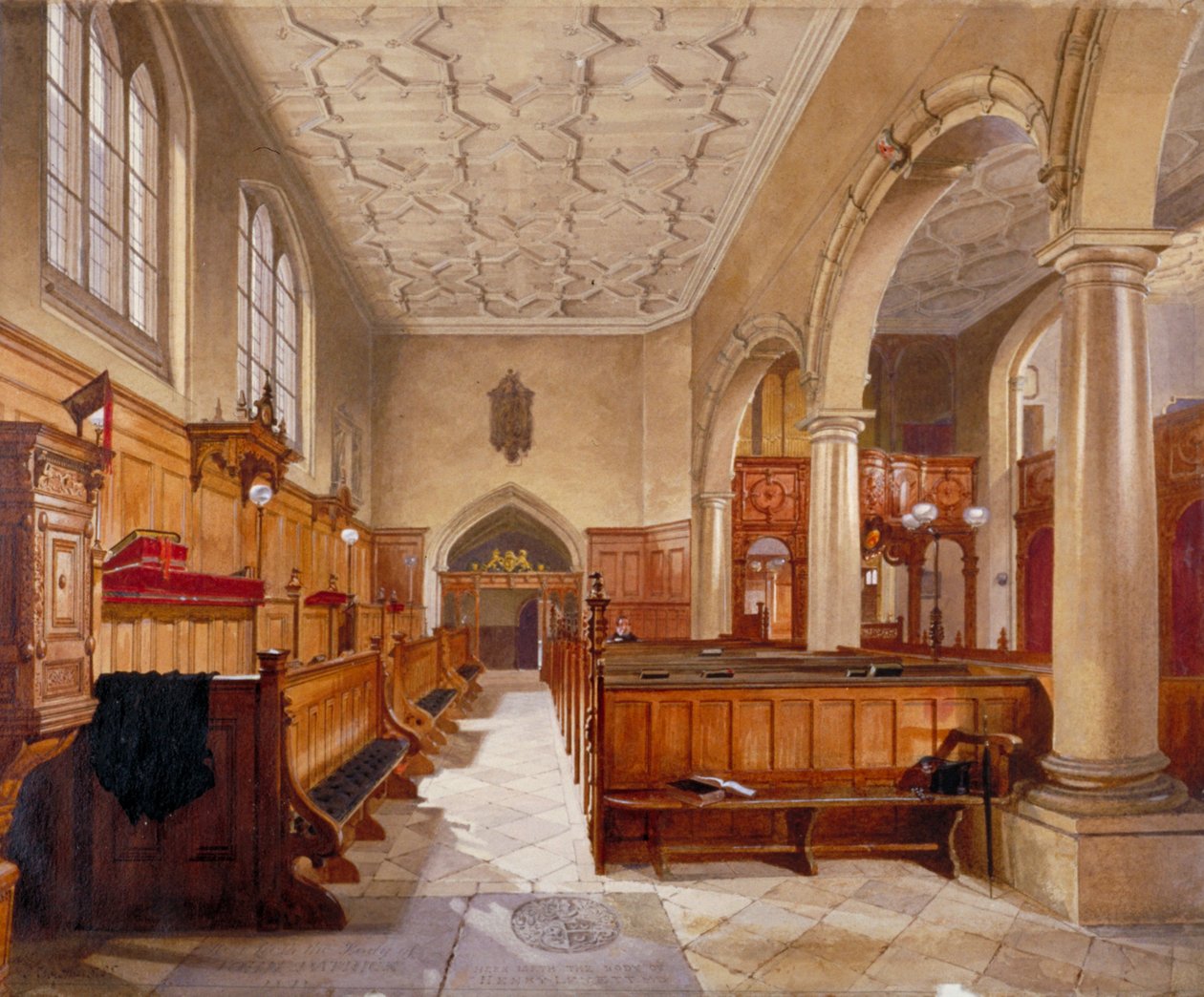 Inre av kapellet i Charterhouse, London, 1885. av John Crowther