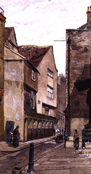 King Street: nära Aldgate, mars 1884 (akvarell) av John Crowther