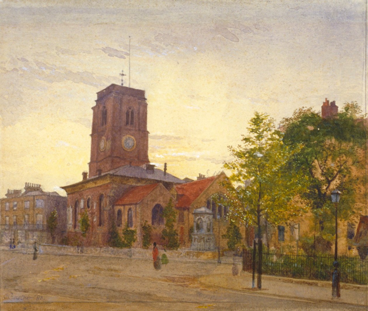 Utsikt över All Saints Church, Chelsea, London, 1880 av John Crowther